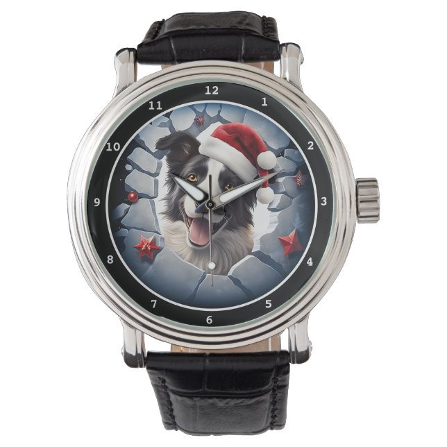 Happy Border Collie Christmas Image Watch (Front)