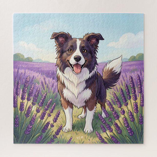 Happy Border Collie Lavender Field Jigsaw Puzzle (Vertical)