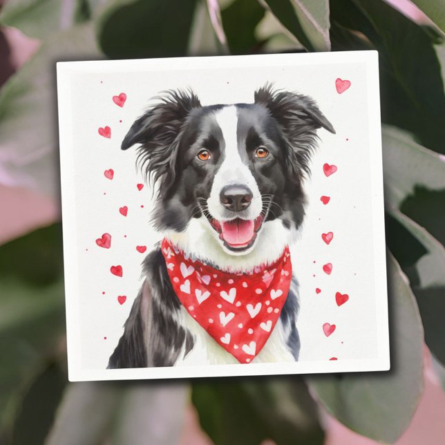 Happy Border Collie Red Heart Bandanna  Napkin (Creator Uploaded)