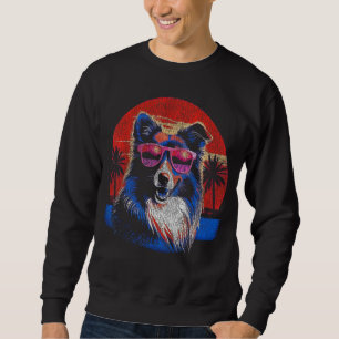 Happy Border Collie With Sunglasses Vintage 70s Su Sweatshirt