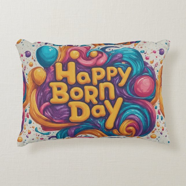 Happy Born Day Cake Decorative Cushion (Front)