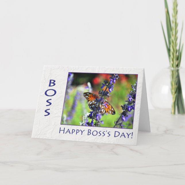Happy Boss's Day Butterfly and Flowers Card (Front)