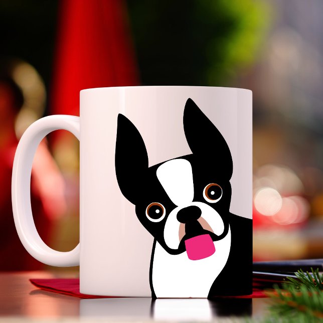 Happy Boston Terrier Black and White Coffee Mug (Creator Uploaded)
