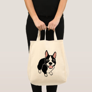 Happy Boston Terrier Grocery Tote Bag