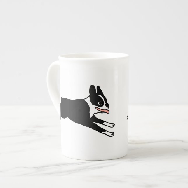 Happy Boston Terrier Running | Cute Cartoon Dog Bone China Mug (Front Left)