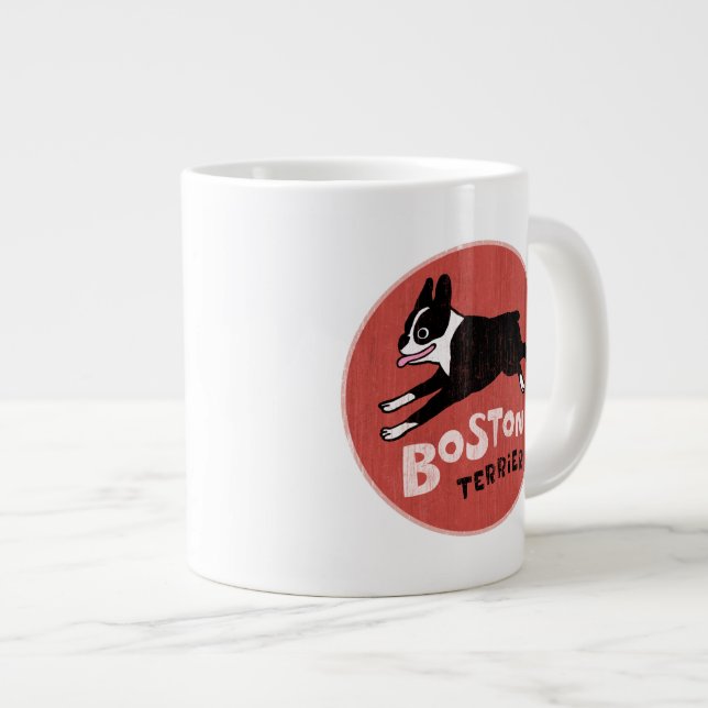Happy Boston Terrier Running | Cute Cartoon Dog Large Coffee Mug (Front Right)