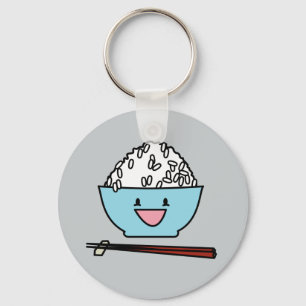 Happy bowl of white rice chopsticks carbs key ring