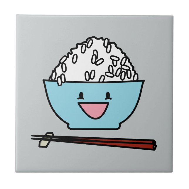 Happy bowl of white rice chopsticks carbs tile (Front)