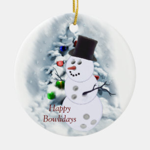 Happy Bowlidays Snowman Ceramic Tree Decoration