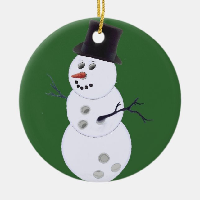 Happy Bowlidays Snowman Ceramic Tree Decoration (Front)