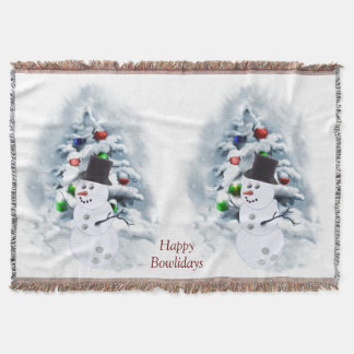 Happy Bowlidays Snowman Throw Blanket