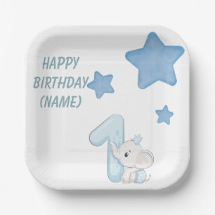 Happy Boy 1st Birthday (Customisable text & Name) Paper Plate