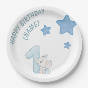 Happy Boy 1st Birthday (Customisable text & Name) Paper Plate