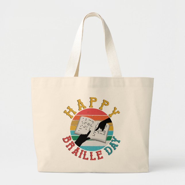 Happy Braille Day Large Tote Bag (Front)