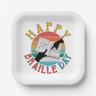Happy Braille Day Paper Plate