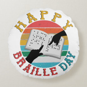 Happy Braille Day Round Cushion