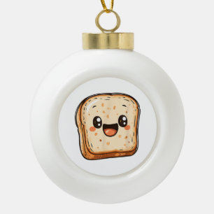 Happy Bread Slice Cartoon Smiling Toast Ceramic Ball Christmas Ornament