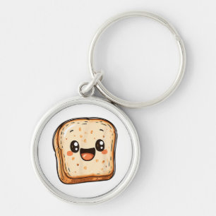 Happy Bread Slice Cartoon Smiling Toast Key Ring