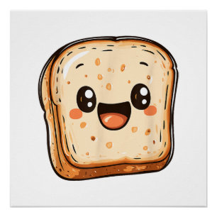 Happy Bread Slice Cartoon Smiling Toast Poster