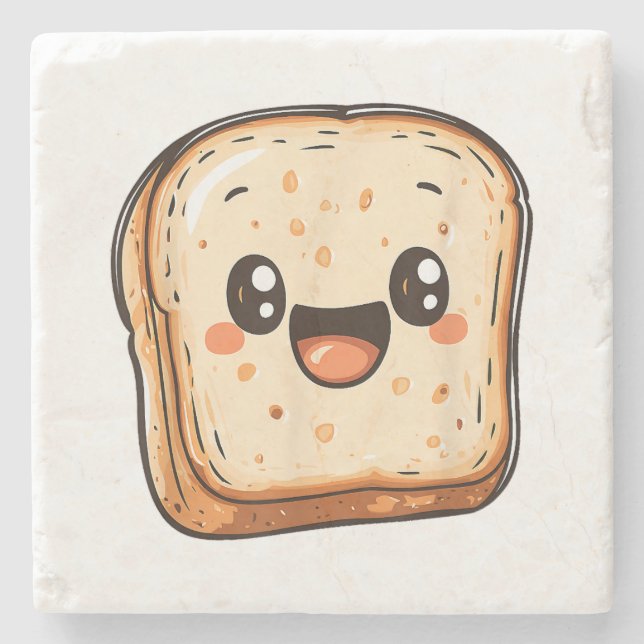 Happy Bread Slice Cartoon Smiling Toast Stone Coaster (Front)