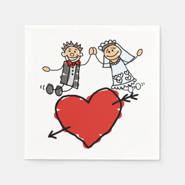 Happy Bride Groom High Five Heart Napkin (Front)