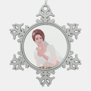 HAPPY BRIDE SNOWFLAKE PEWTER CHRISTMAS ORNAMENT