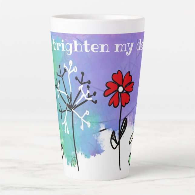 Happy bright cartoon flowers on watercolor latte mug (Front)