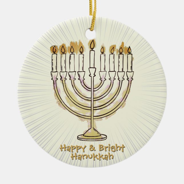 Happy & Bright Hanukkah Lovely Ceramic Tree Decoration (Front)