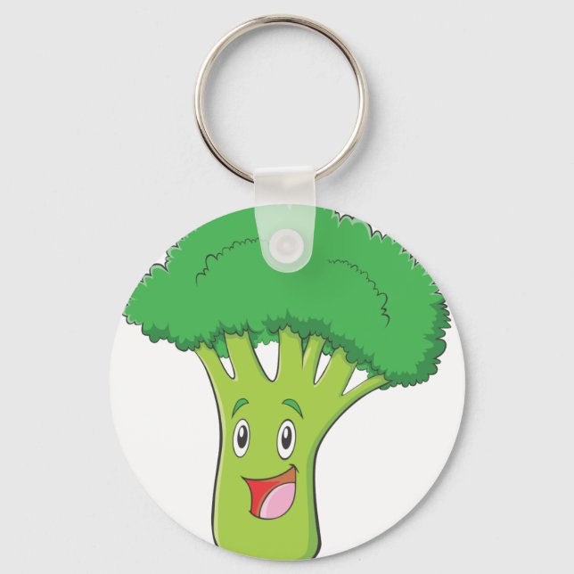 Happy Broccoli Vegetable Smiling Key Ring (Front)