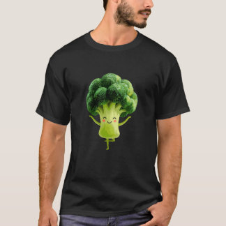 Happy Broccoli Yoga Pose Funny Veggie Character T-Shirt