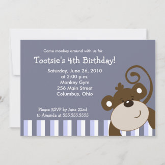 Happy Brown Monkey Fun 5x7 Birthday Invitation