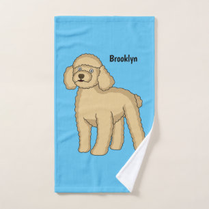 Happy brown poodle cartoon illustration bath towel set