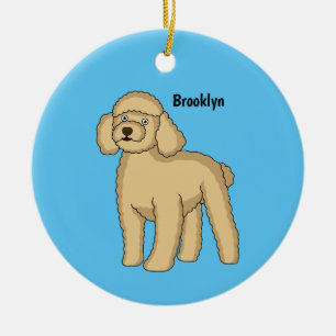 Happy brown poodle cartoon illustration ceramic tree decoration