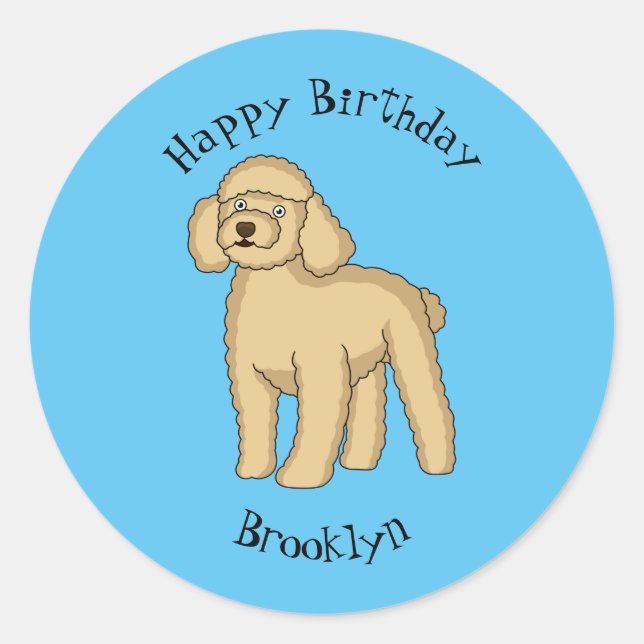 Happy brown poodle cartoon illustration  classic round sticker (Front)