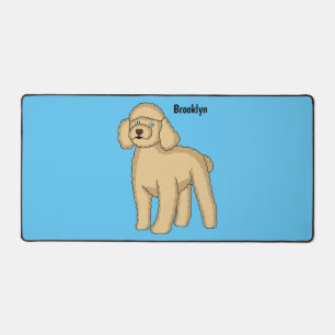 Happy brown poodle cartoon illustration desk mat