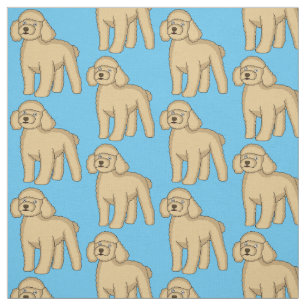 Happy brown poodle cartoon illustration fabric