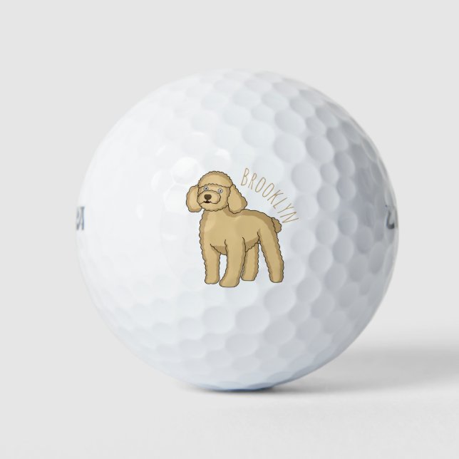 Happy brown poodle cartoon illustration golf balls (Front)