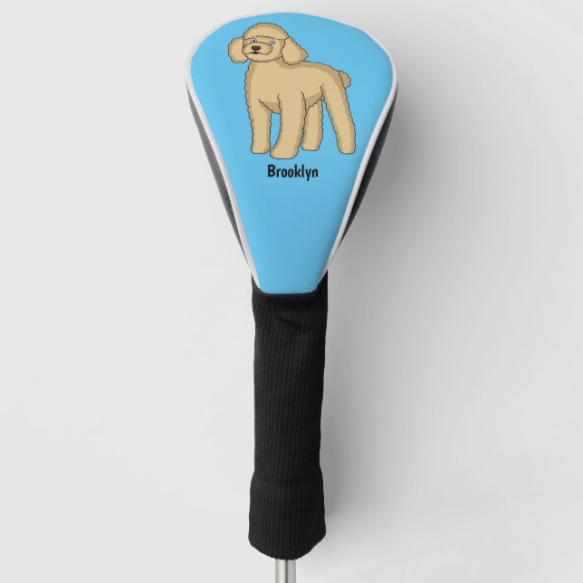 Happy brown poodle cartoon illustration golf head cover (Front)