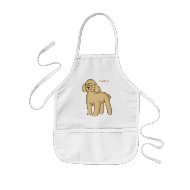 Happy brown poodle cartoon illustration kids apron (Front)