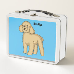 Happy brown poodle cartoon illustration metal lunch box
