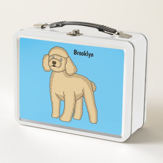 Happy brown poodle cartoon illustration metal lunch box (Front)