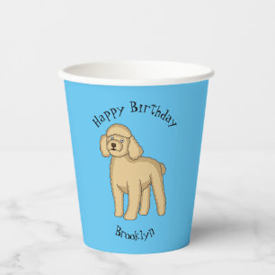 Happy brown poodle cartoon illustration  paper cups