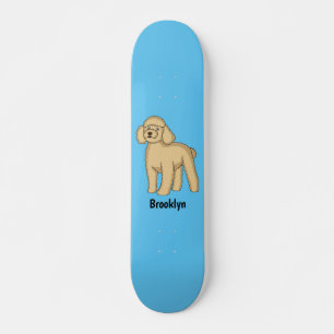 Happy brown poodle cartoon illustration  skateboard