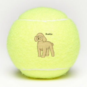 Happy brown poodle cartoon illustration tennis balls