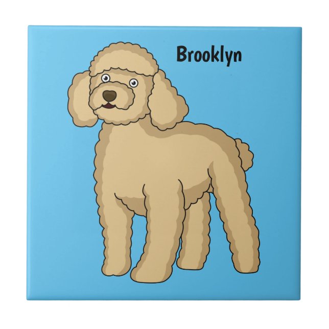 Happy brown poodle cartoon illustration tile (Front)