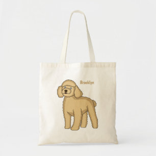 Happy brown poodle cartoon illustration tote bag