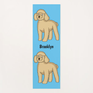 Happy brown poodle cartoon illustration yoga mat
