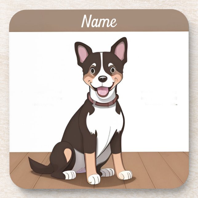 Happy Brown Puppy Dog Coaster (Front)