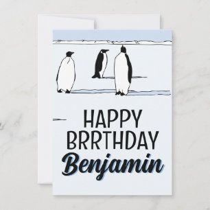 Happy BRRthday Penguin Winter Birthday Cool Name  Card