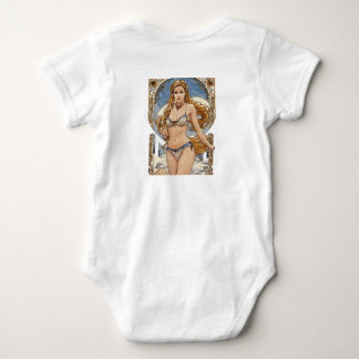 Happy Brunette and Searching BlondeV2 Mucha Style Baby Bodysuit